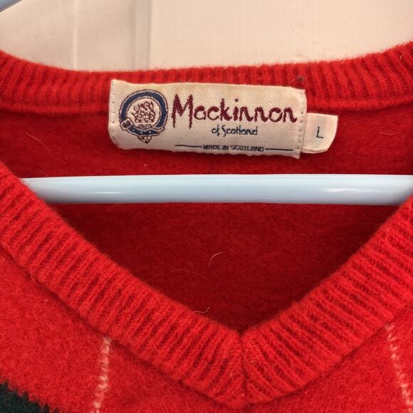 Vintage Mackinnon of Scotland Wool Sweater Mens L Red Arqyle Preppy Old Money - Picture 2 of 7